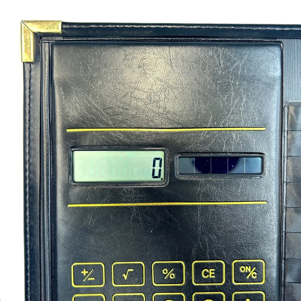 Vintage InteliDesign Portfolio Faux Leather Solar Calculator Padfolio 90s Black